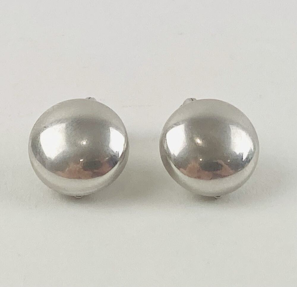 Monet Silver Tone Dome Button Clip-On Vintage Earrings Mod Ball Small Tiny Huggi